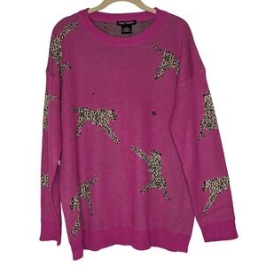 Trendy Threads 1X Sweater Pink‎ Animal Print Pullover Knit Cotton Blend